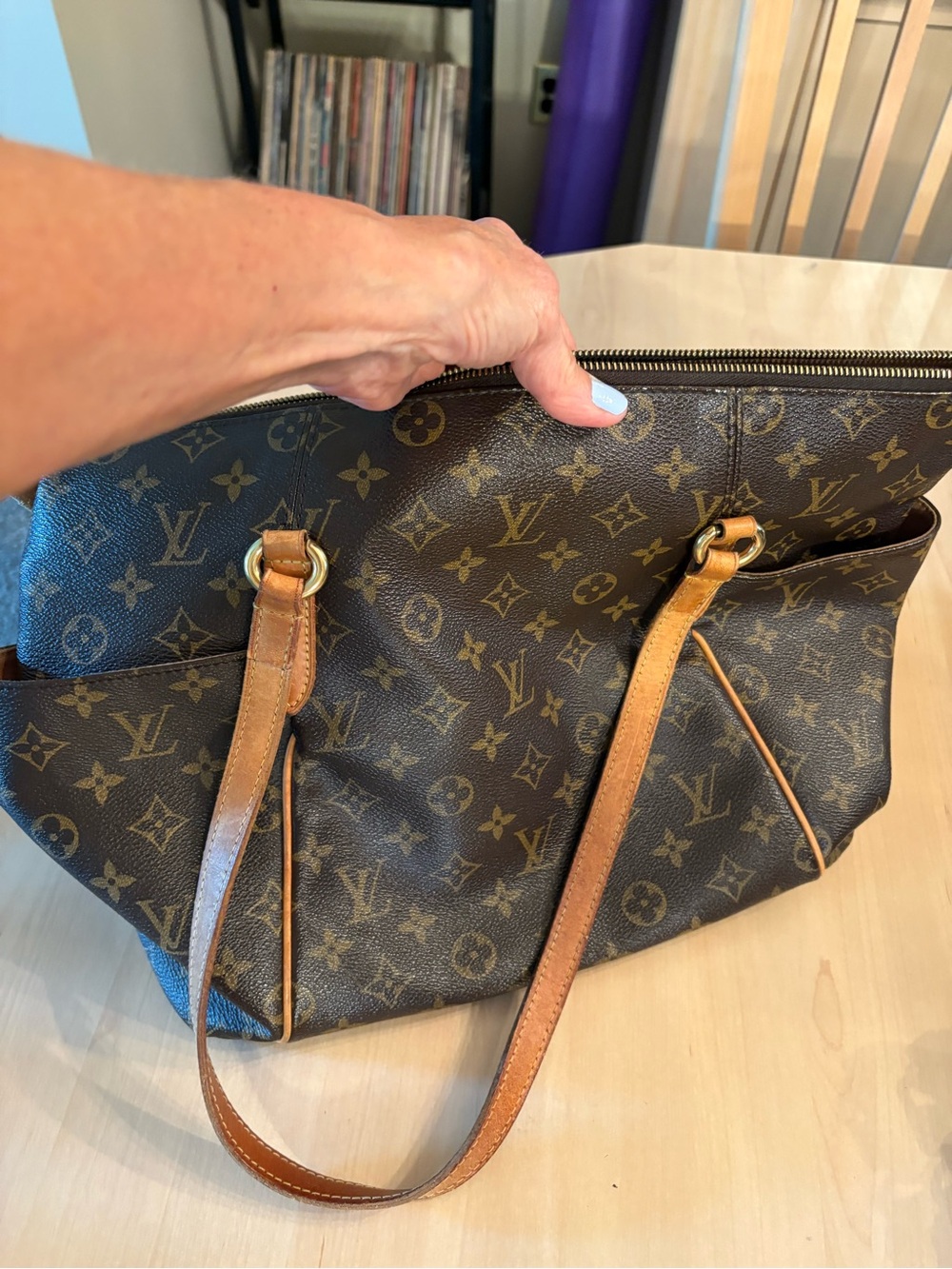 Louis Vuitton Brown Monogram Canvas Tote with Tan Leather Straps